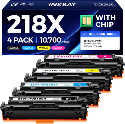 218X Toner Cartridge (with Chip) High Yield 4 Pack Replacement for HP 218X W2180X 218A W2180A Works with HP Color Laserjet Pro 3201dw MFP 3301fdw 3301sdw 3301cdw Printer Ink Black Cyan Yellow Magenta