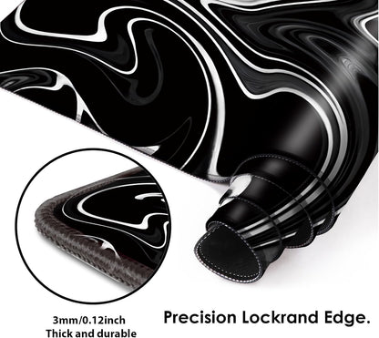 Gaming Mouse Mat Forest Background Pattern XXL XL Large Mouse Mat Long Extended Mouse Pad Desk Mat Non-Slip Rubber Mice Pads Stitched Edges Thin Pad (Wave Black)