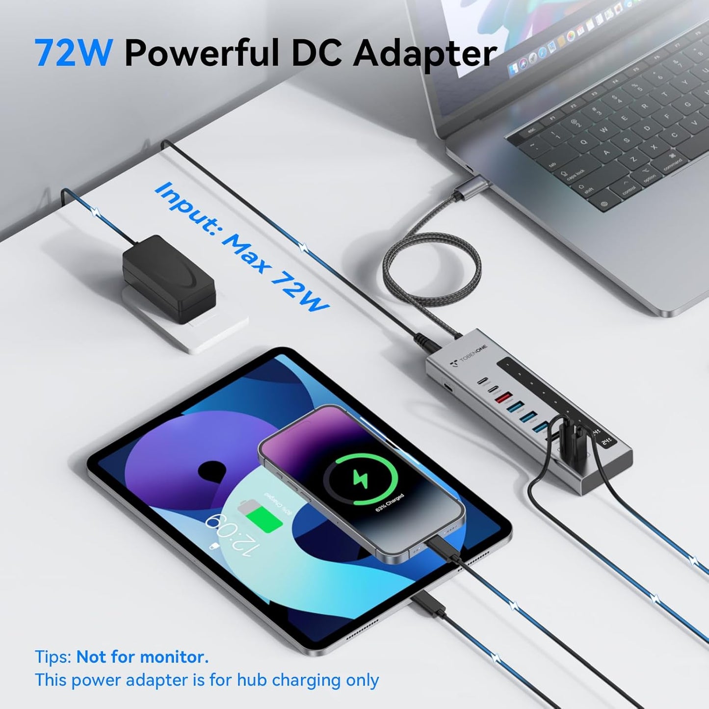 TobenONE Powered USB C Hub, 11-in-1 10Gbps USB C Splitter with 5 USB-A and 5 USB-C, 72W Adapter, 100W PD-IN, 45W USB C Charging Port, USB C Expander for Laptop/PC, MacBook, iPad,Phone(Not for Monitor)