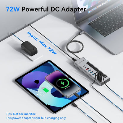 TobenONE Powered USB C Hub, 11-in-1 10Gbps USB C Splitter with 5 USB-A and 5 USB-C, 72W Adapter, 100W PD-IN, 45W USB C Charging Port, USB C Expander for Laptop/PC, MacBook, iPad,Phone(Not for Monitor)