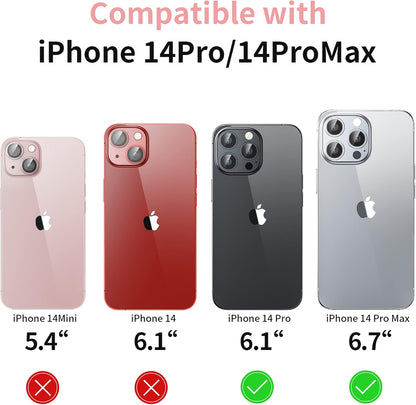 Camera Lens Protector for iPhone 14 Pro/iPhone 14 Pro Max, Alloy Metal Camera Cover with Tempered Glass Screen Protector Accessories,Case Friendly,Scratch Resistant,Easy to Install -Sliver
