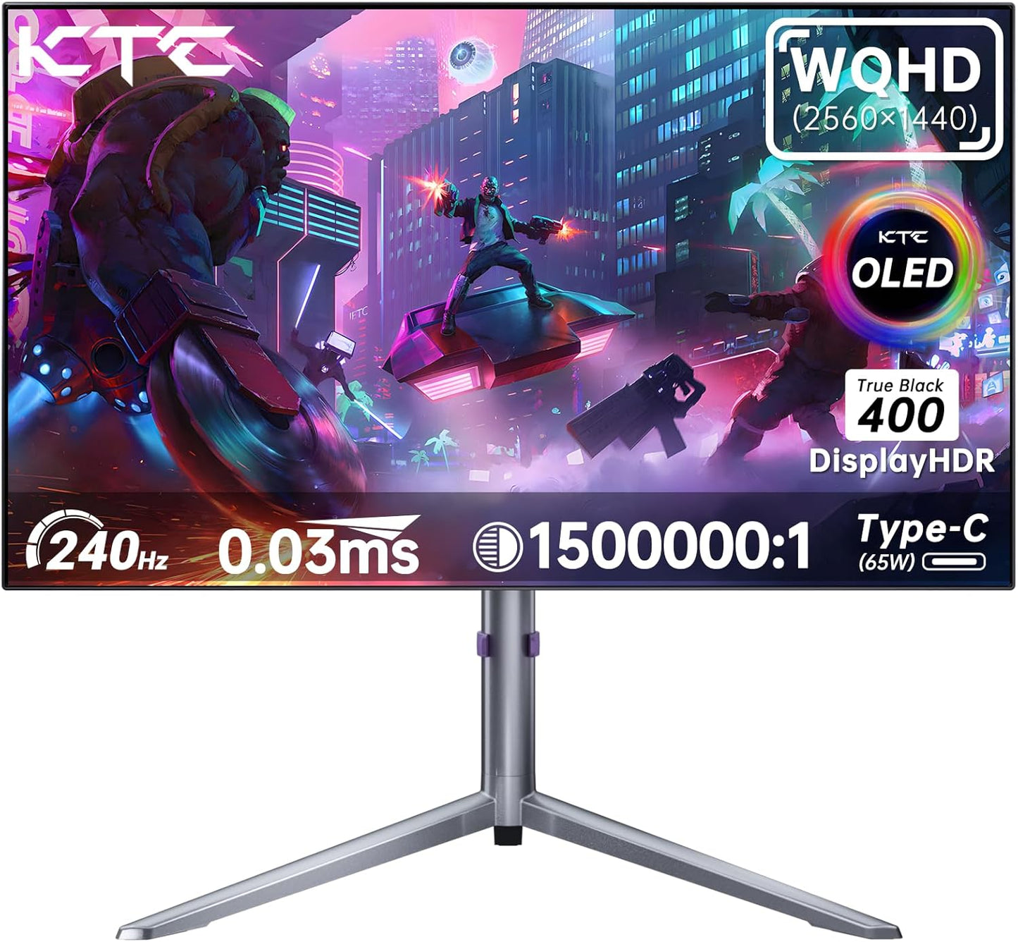 KTC 27-inch OLED Gaming Monitor | QHD 2560x1440P | 240Hz 0.03ms GTG | 1.5M:1 Contrast Ratio | DisplayHDR True Black 400 | 65W USB Type-C | Dual Speakers | Comes with Type-C, HDMI & DP Cables Included