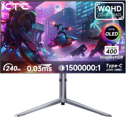 KTC 27-inch OLED Gaming Monitor | QHD 2560x1440P | 240Hz 0.03ms GTG | 1.5M:1 Contrast Ratio | DisplayHDR True Black 400 | 65W USB Type-C | Dual Speakers | Comes with Type-C, HDMI & DP Cables Included