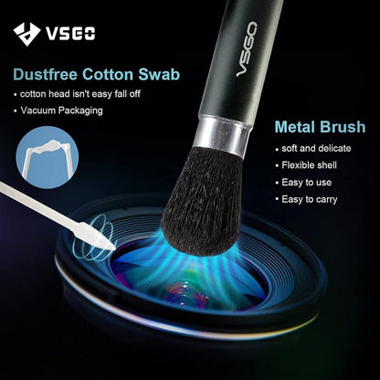 VSGO Professional Lens Cleaning Kit with Air Blower Folding Pouch Microfiber Lens Cloth Wet Wipes Lens Cleaner Metal Brush Cotton Swab Compatible for Optical Camera Lens Phone Laptop Cleaning(VS-A2E)