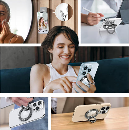 Syncwire Magnetic Phone Grip for MagSafe, Sparkle Phone Ring Holder, Rotatable Kickstand Bling Phone Ring Stand Removable MagSafe Accessories for iPhone 15 Pro Max 14 13 12,Android - Black Diamond