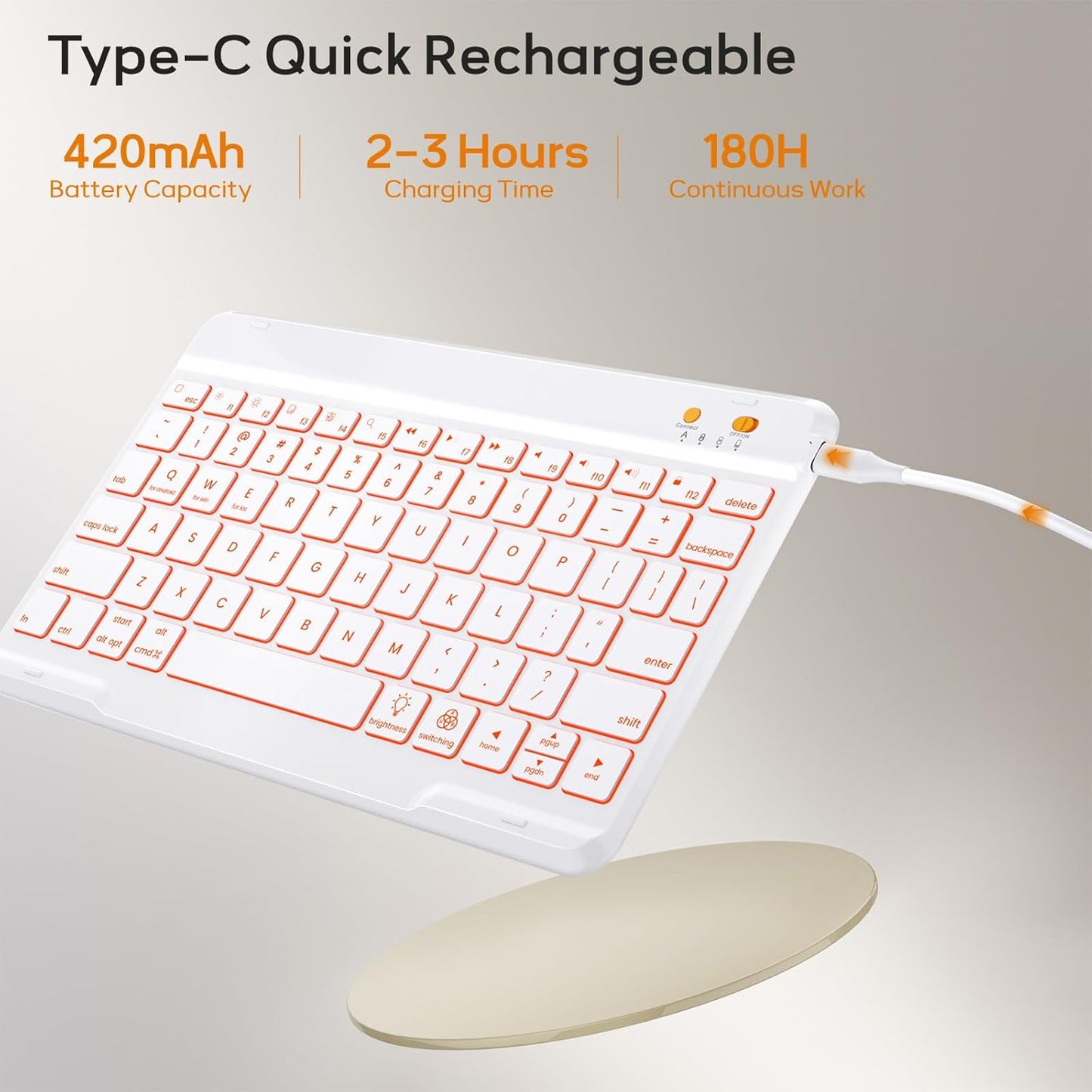 BLUTLOTUS for iPad 11th (A16) 10th Generation Case with Keyboard (2025/2022) - 360° Rotatable Magnetic Folio Cover, 7 Color Backlit Detachable Keyboard with Pencil Holder (Rose Gold)