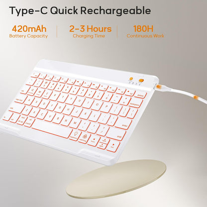 BLUTLOTUS for iPad 11th (A16) 10th Generation Case with Keyboard (2025/2022) - 360° Rotatable Magnetic Folio Cover, 7 Color Backlit Detachable Keyboard with Pencil Holder (Rose Gold)