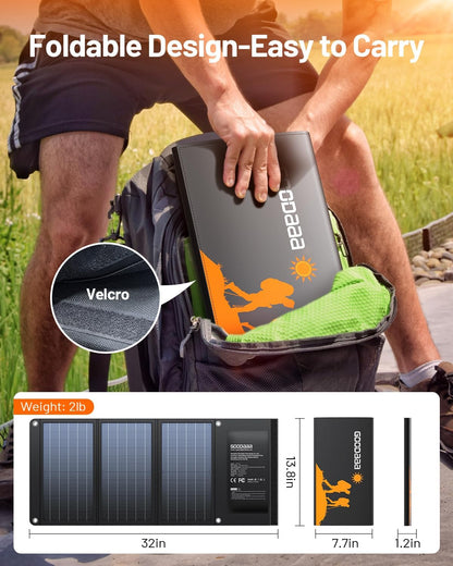 GOODaaa 30W Portable Solar Panel with Three Outputs, USB QC 3.0 Fast Charging Foldable Solar Charger, IP65 Waterproof Panels for Outdoor, Dual USB & One DC Charger for Phones, Tablet, Power Station
