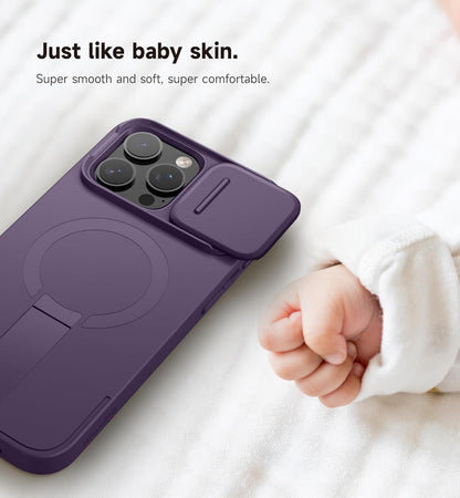 SURITCH for iPhone 16 Pro Max Case with Magnetic Camera Slide Cover and Adjustable Kickstand, Compatible with MagSafe, Shockproof Bumper Case Slim Protective Cover 6.9 Inch, Dark Purple