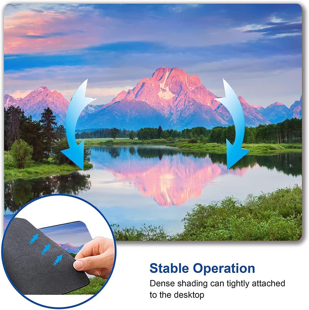 Snowy Mountains Lake Tree Mountains Mouse Pad, Landscape Mouse Pad Custom Design, Square Waterproof Mouse Pad Non-Slip Rubber Base MousePads for Office Laptop, 9.5 x7.9 x0.12 inch