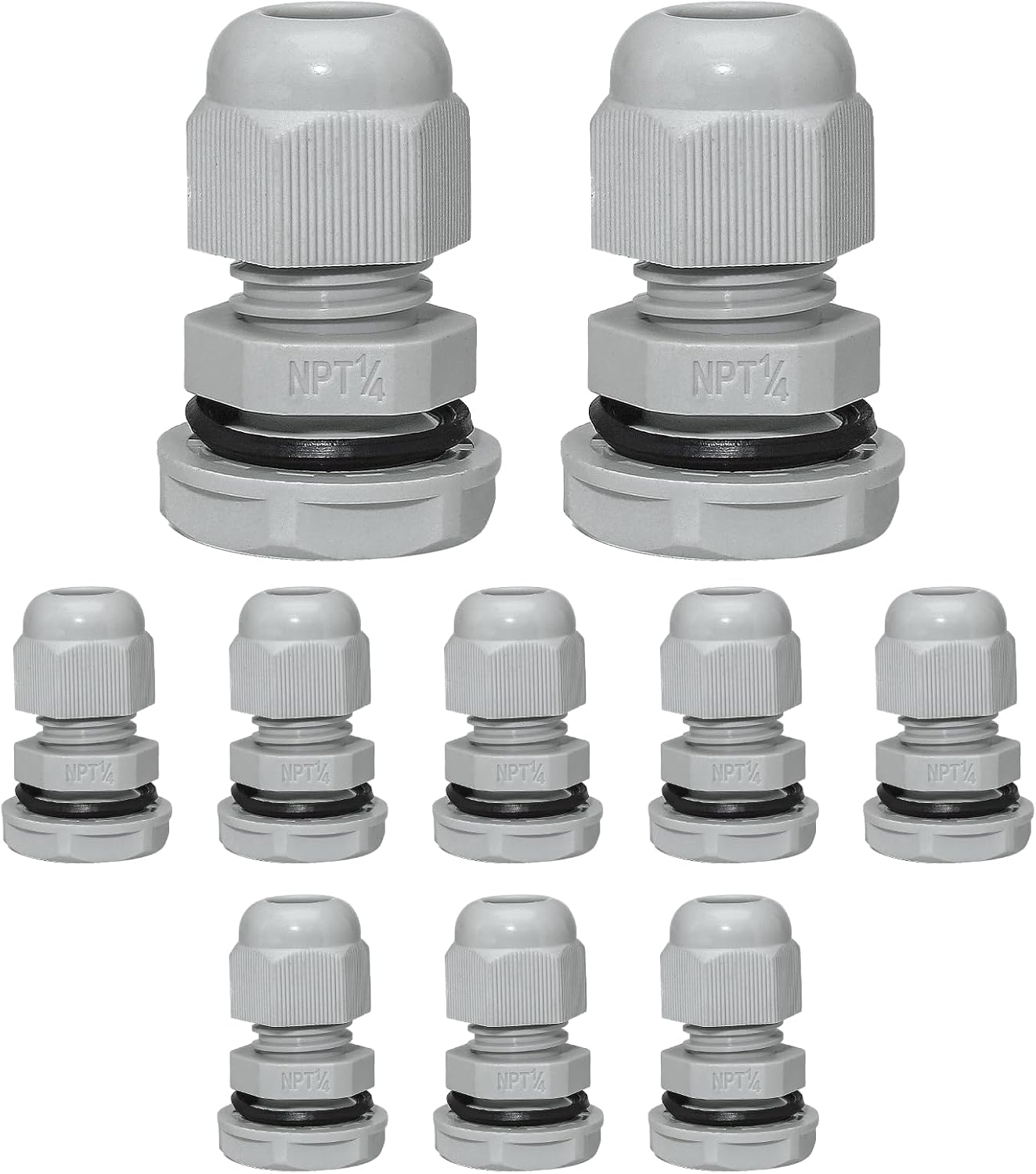 10 Pcs 1/4" NPT Nylon Cable Glands, IP68 Waterproof Adjustable Cord Grip Cable Connector Strain Relief Wire Protectors for 4-6mm Cable Diameter, Grey