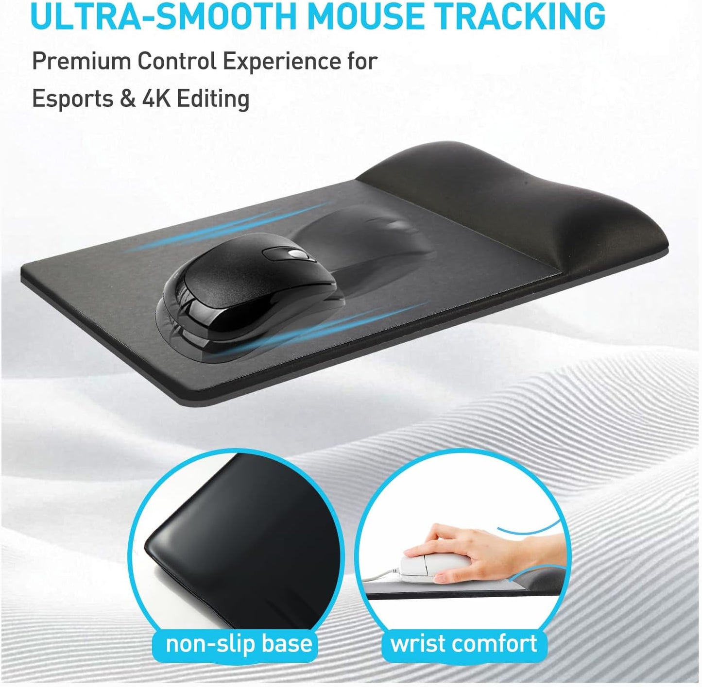 univo colors Design-Wave Wrist Rest Mouce Pad,PE Mouse Sliding Panel+Artificial Sheepskin+Memory Foam+Ergonomic+Anti-Slip Gel,Resilience Support During Work and Gaming,Mouce Accessory,Grey