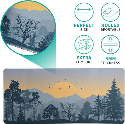 Mountain Gaming Mouse Pad 31.5x11.8 Inch Forest Large Mousepad Extended Grey Mousepad Gaming Non-Slip Rubber Base Stitched Edges Keyboard Mouse Mat Desk Pad for Office Home and Game