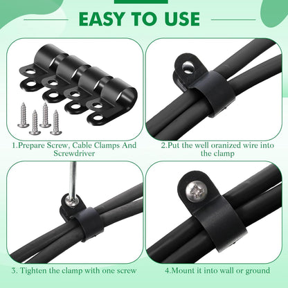 Hicarer 50 Pack R-Type Cable Clip Wire Clamp, Nylon Screw Mounting Cord Fastener Clips with 50 Pack Screws for Wire Management (Black, 1/2 Inch)