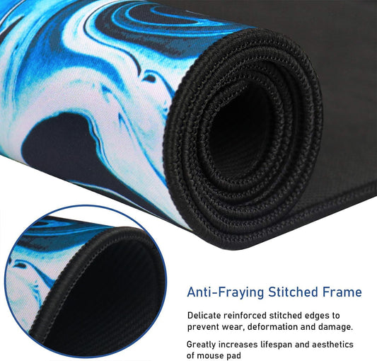 Gaming Mouse Pad with Stitched Edges, Durable Non-Slip Natural Rubber Base, Waterproof Computer Keyboard Pad Mat for Esports Pros/Gamer/Desktop/Office/Home - Marble Cyan