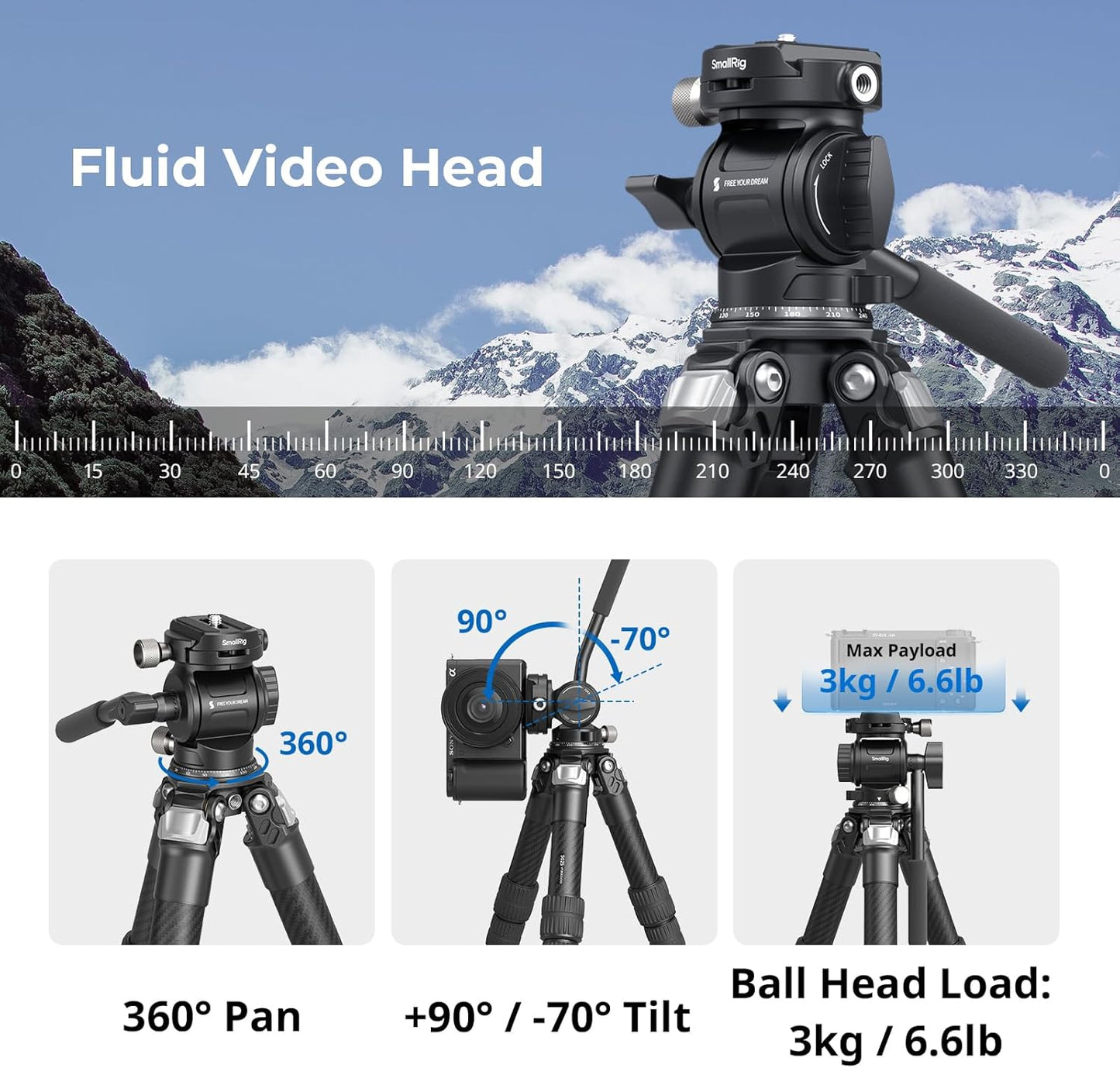 SmallRig Portable Carbon Fiber Tabletop Tripod Kit, 17'' Compact Mini Desktop Tripod with Video Head High Load-Bearing, Built-in QR Plate for Arca, Max Load 3kg / 6.6lb for Cameras, DSLR