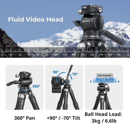 SmallRig Portable Carbon Fiber Tabletop Tripod Kit, 17'' Compact Mini Desktop Tripod with Video Head High Load-Bearing, Built-in QR Plate for Arca, Max Load 3kg / 6.6lb for Cameras, DSLR