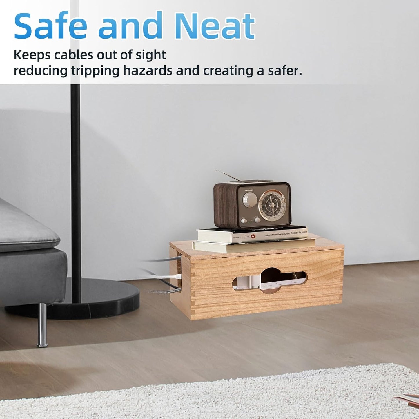 3PCS Wooden Cable Management Box Kit Wooden Cable Hider Storage Box Cord Organizer to Hide Cords & Wires for Desk Organization Protector Box for Home Office Kitchen Desk TV Computer Wires (S + M + L)