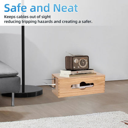 3PCS Wooden Cable Management Box Kit Wooden Cable Hider Storage Box Cord Organizer to Hide Cords & Wires for Desk Organization Protector Box for Home Office Kitchen Desk TV Computer Wires (S + M + L)