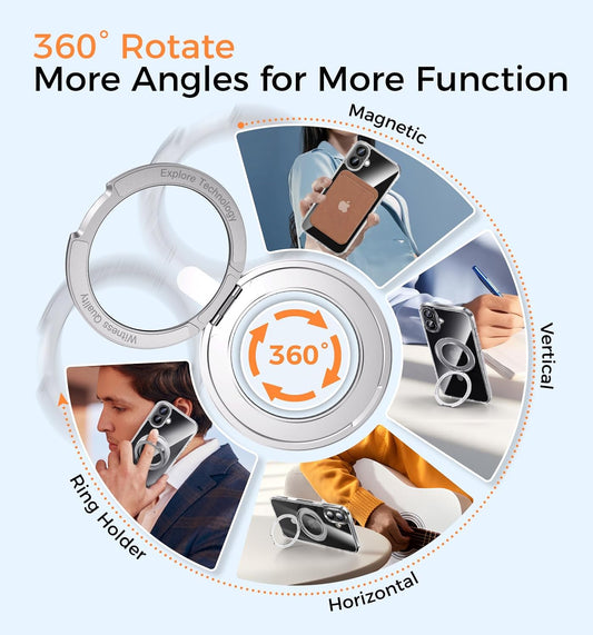 MAGIC JOHN 360° Rotatable Magnetic Invisible Stand for iPhone 16 Plus Case [Camera Control Button] [Compatible with MagSafe] 16FT Shockproof for iPhone 16 Plus Case 6.7'' with Kickstand, Clear