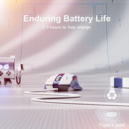 Wireless Mouse, [Upgraded] Visible Battery Display，Rechargeable Laptop Mouse Wireless 2.4G USB, 4 Adjustable DPI Levels,Optical Mouse Wireless for Laptop PC Computer,White and Blue