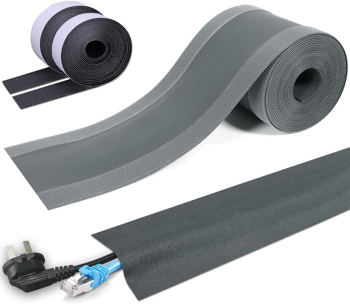 Floor Cable Covers - 10ft Oxford Fabric Cord Protector with Adhesive Hook & Loop,Waterproof Wire Storage Sleeve for Any Floor Surface,Durable Cable Management to Prevent Tripping Hazards (Gray, 10ft)