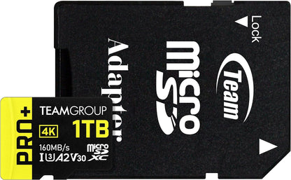 TEAMGROUP A2 Pro Plus Card 1TB Micro SDXC UHS-I U3 A2 V30, R/W up to 160/110 MB/s for Nintendo-Switch, Steam Deck, Gaming Devices, Tablets, Smartphones, 4K Shooting, with Adapter TPPMSDX1TIA2V3003