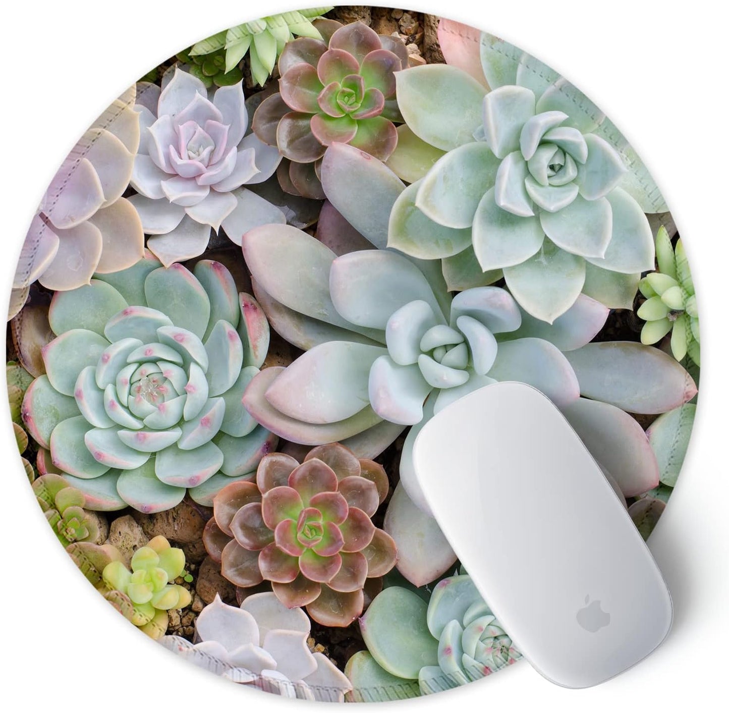 ITNRSIIET Round Mouse Pad with Stitched Edge Premium-Textured Waterproof Non-Slip Rubber Base Desktop Protection Mat Diameter 8.7 inches, Succulents