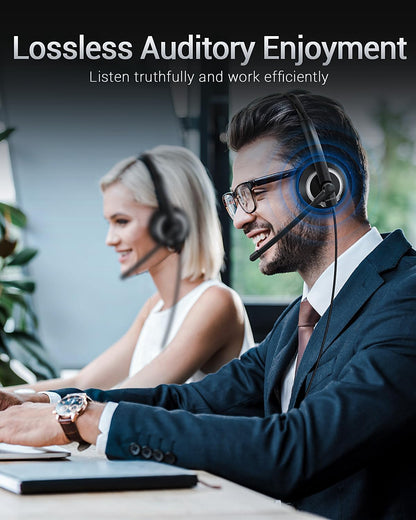 USB Headset with Microphone for PC - Lightweight Single-Ear Computer Headset, Crystal Clear Sound & Comfort Fit, Flexible Steel Headband (3.5mm+USB)