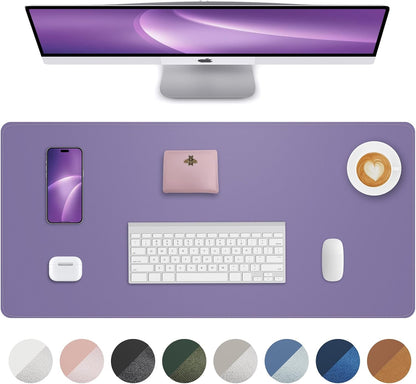 Leather Desk Pad Protector,Desk Mat,Large Mouse Pad, Non-Slip Desk Pad, Waterproof PU Leather Desk Blotter Mat, Desk Cover for Office and Home (Light Purple, 36" x 17")