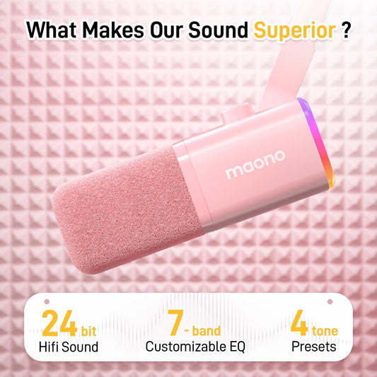 MAONO XLR/USB Gaming Microphone Kit: Dynamic PC Mic for Streaming Podcasting, Software Support, Mute Button, Gain Control, RGB Computer Mic with Boom Arm Stand, for Recording, PS4/PS5, PD100XS Pink
