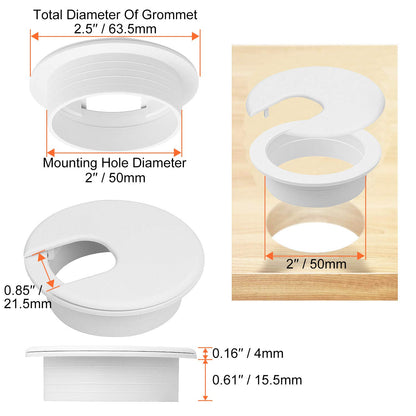 20Pack 2" Black Desk Grommet, HNBun Wire Cable Hole Cover Plug Cap Insert, PC Computer Desk Plastic Grommet Cord Wire Organizer Caps for Hide Office Cords and Cables