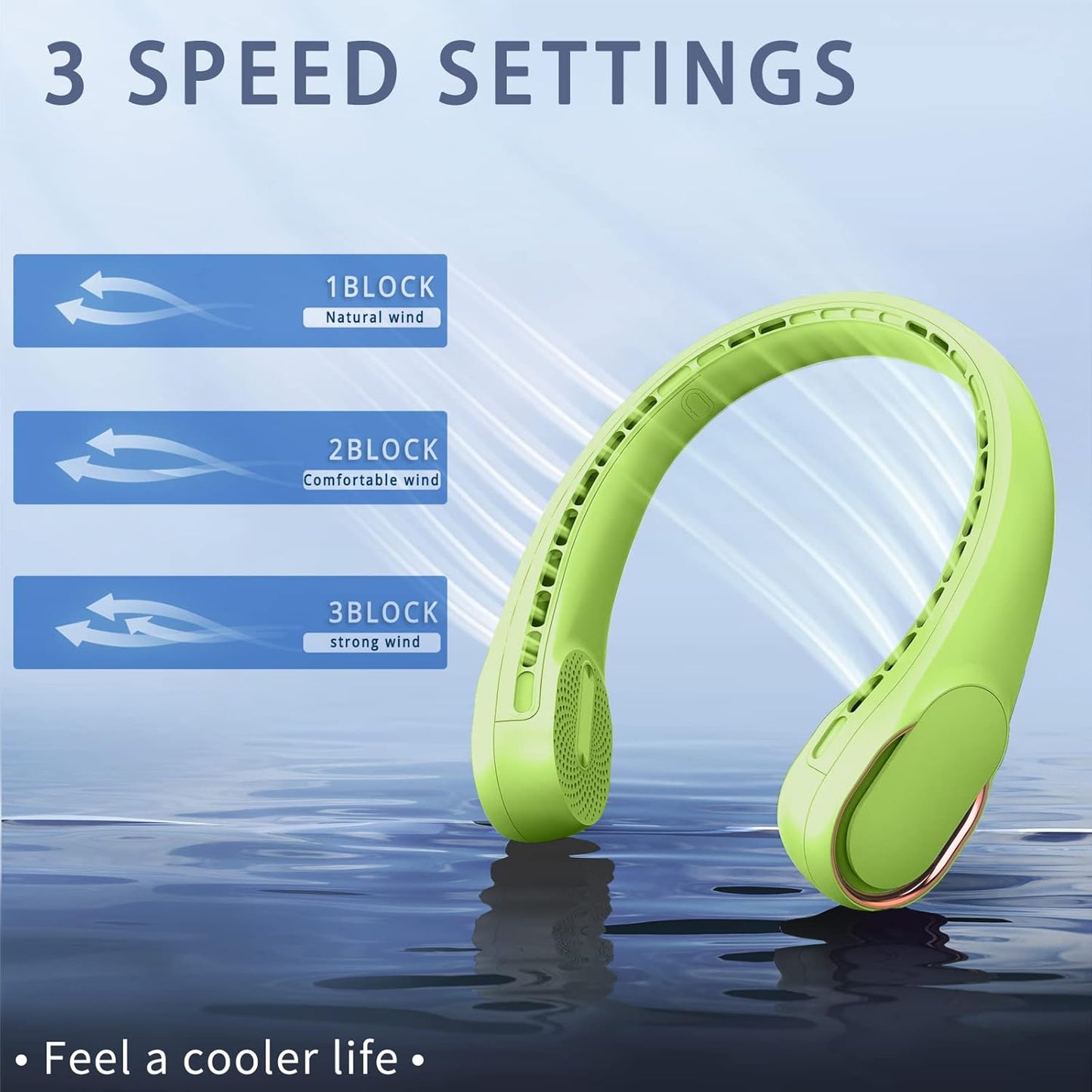 Portable Neck Fan, Bladeless Neck Fan, USB Rechargeable Personal Fan, 4000 mAh Battery Operated Wearable Fan, 3 Speeds Adjustable,Faster Cooling, Ultra Quiet, Suitable for Home, Office, Sports