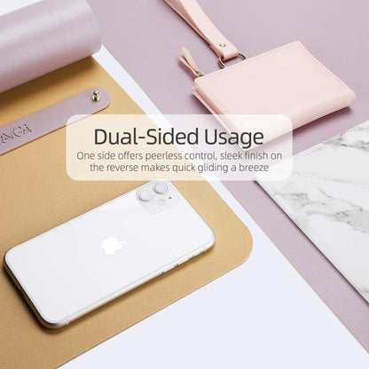 YSAGi Desk Mat, Desk Pad, 35.4" x 17" Laptop Leather Desk Pad Protector, Large Leather Desk Blotter for Keyboard and Mouse, Dual-Sided Desk Writing Pad for Office(Grayish Lavendar+Cinnamon Buff)