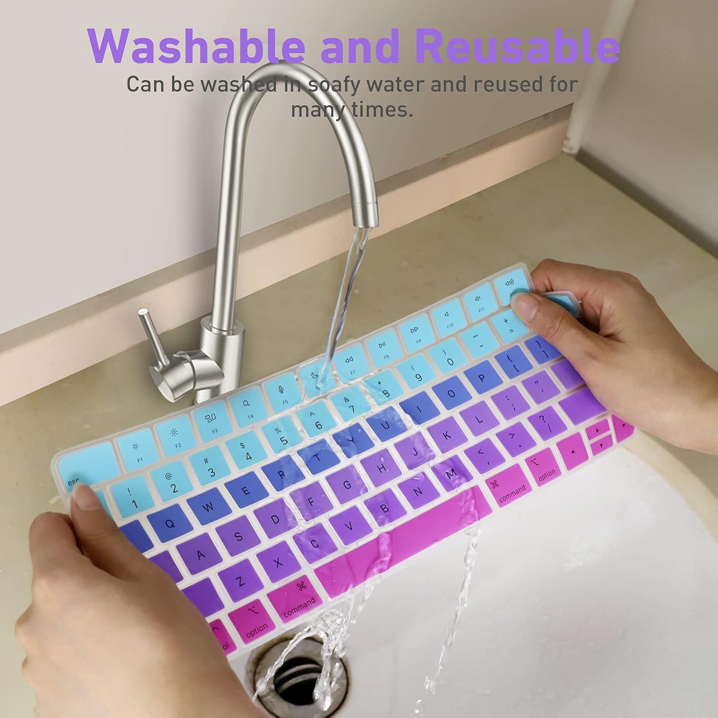 Allinside Silicone Keyboard Cover for iMac Magic Keyboard A2449/A2450, Protective Skin for iMac 24" Wireless Keyboard Released in 2021, US Layout, Ombre Blue Pink
