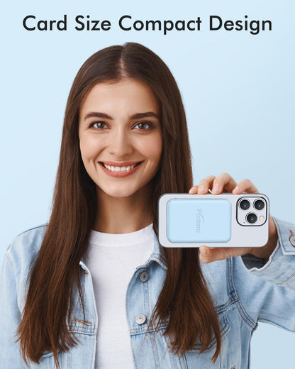 podoru for Magsafe Battery Pack, 5000mAh Magnetic Power Bank with Type-C Cable 20W PD Fast Charging Lighting Input Wireless Portable Charger for iPhone 16/15/14/13/12/ All Series-Sierra Blue