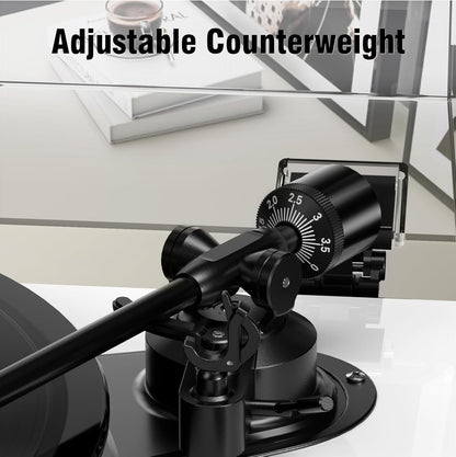 1 by ONE All-in-One Record Player with Wireless Input, High Fidelity Belt Drive Turntable with Built-in Speakers, Magnetic Cartridge AT-3600L, Built-in Preamp, Piano Lacquer White