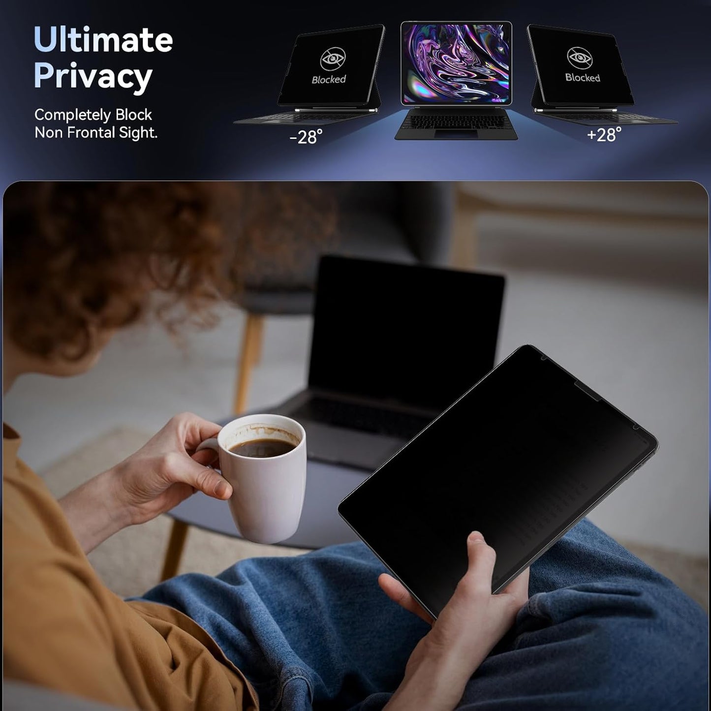 Privacy Screen Protector Compatible with iPad Pro 12.9 Inch 2018 2020 2021 2022, Anti Glare Blue Light Spy Filter Private, High Sensitive Bubble-Free Easy Install Black Security Screen Shield