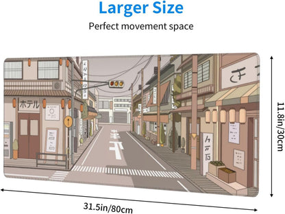 Tokyo Street Anime Kawaii Large Gaming Mousepad XXL Beige Cute Desktop Laptop Keyboard Mouse Mat Desk Pad Big 31.5''x15.7'' with Stitched Edges Non-Slip Rubber Base