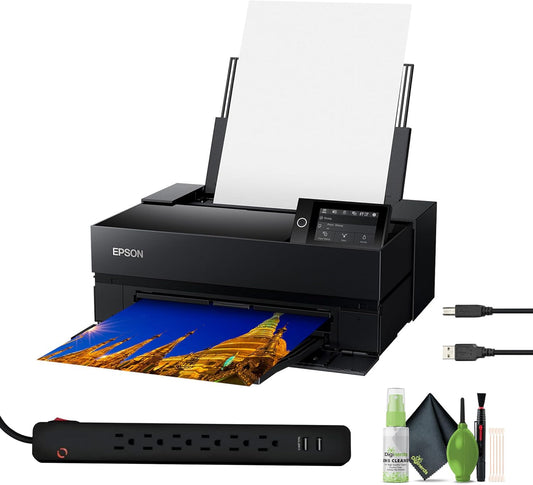EPSON SureColor P700 13-inch Photo Printer (C11CH38201) Bundle with Surge Protector, Printer Cable, Cleaning Kit