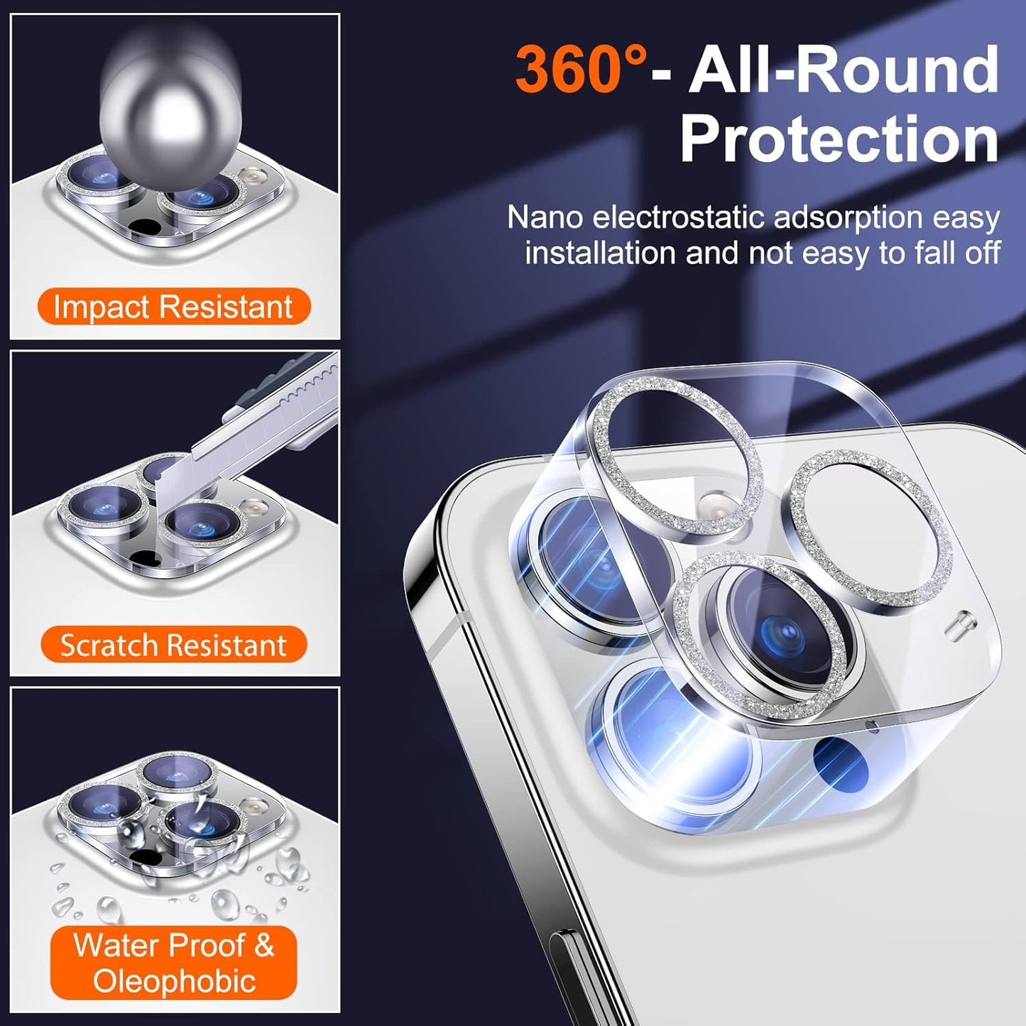 UniqueMe 3 Pack Compatible for iPhone 14 Pro Max/iPhone 14 Pro Camera Lens Protector,[[Scratch-Resistant] Case Friendly]- Silver