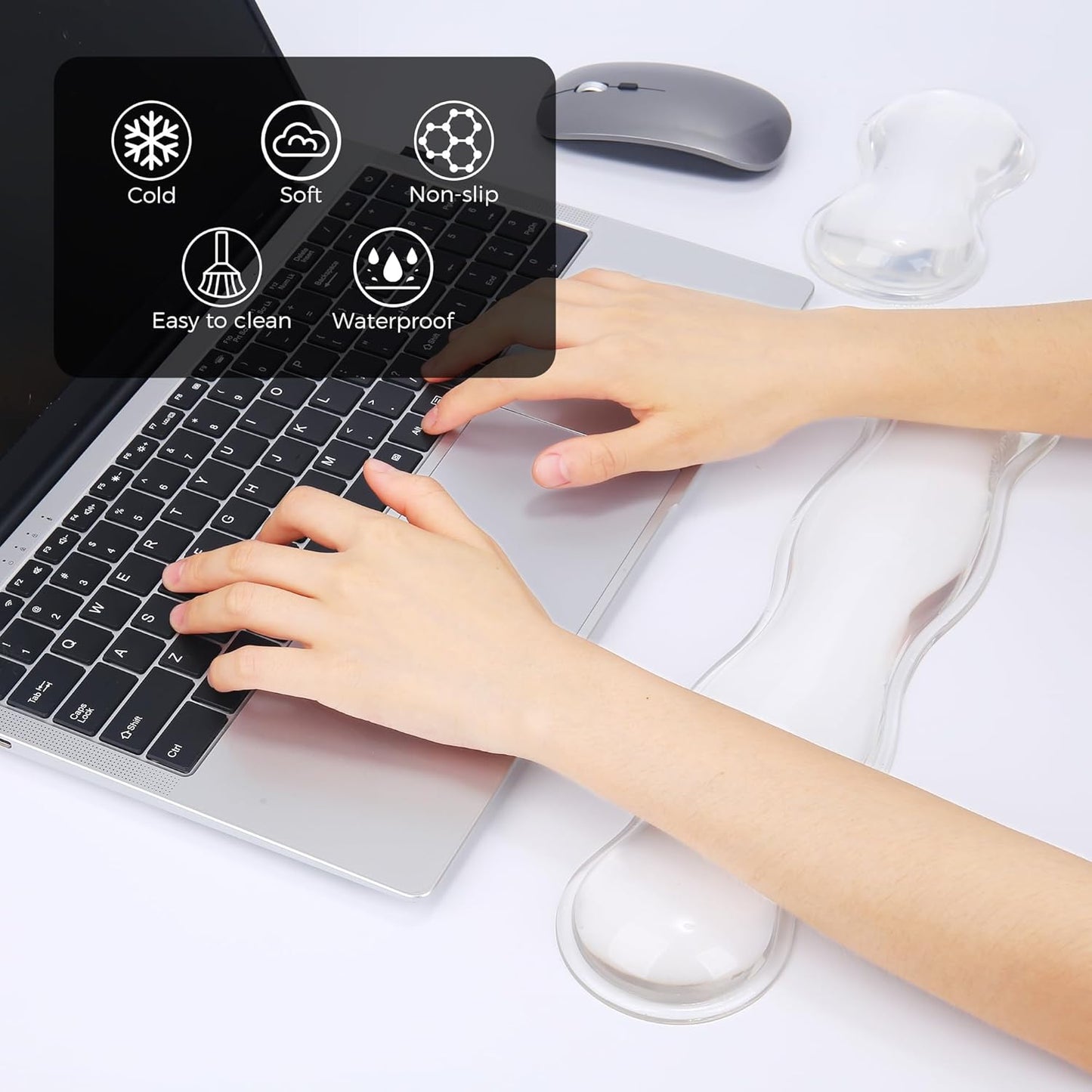 Gel Wrist Rest for Keyboard and Mouse, Wrist Rest for Keyboard, Mouse Wrist Support, Pain Relief, Cool Touch, Non-Skid, Keyboard and Mouse Wrist pad Set