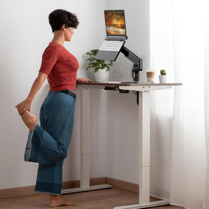 Laptop Wall Mount, 2-in-1 Gas Spring Wall Holder with Vented Tray for 12"-17" Notebook/13-32 Computer Screen, Full Motion Adjustable Wall Mount Laptop Stand Holds 3.3-17.6lbs