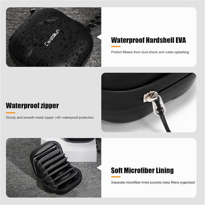 Cwatcun Hard Shell Lens Filter Case, Camera Filter Case for 7 Filters Up to 100mm with Hand Strap, Dustproof & Waterproof Camera Lens Filter Storage Case for ND UV CPL Filter Pouch