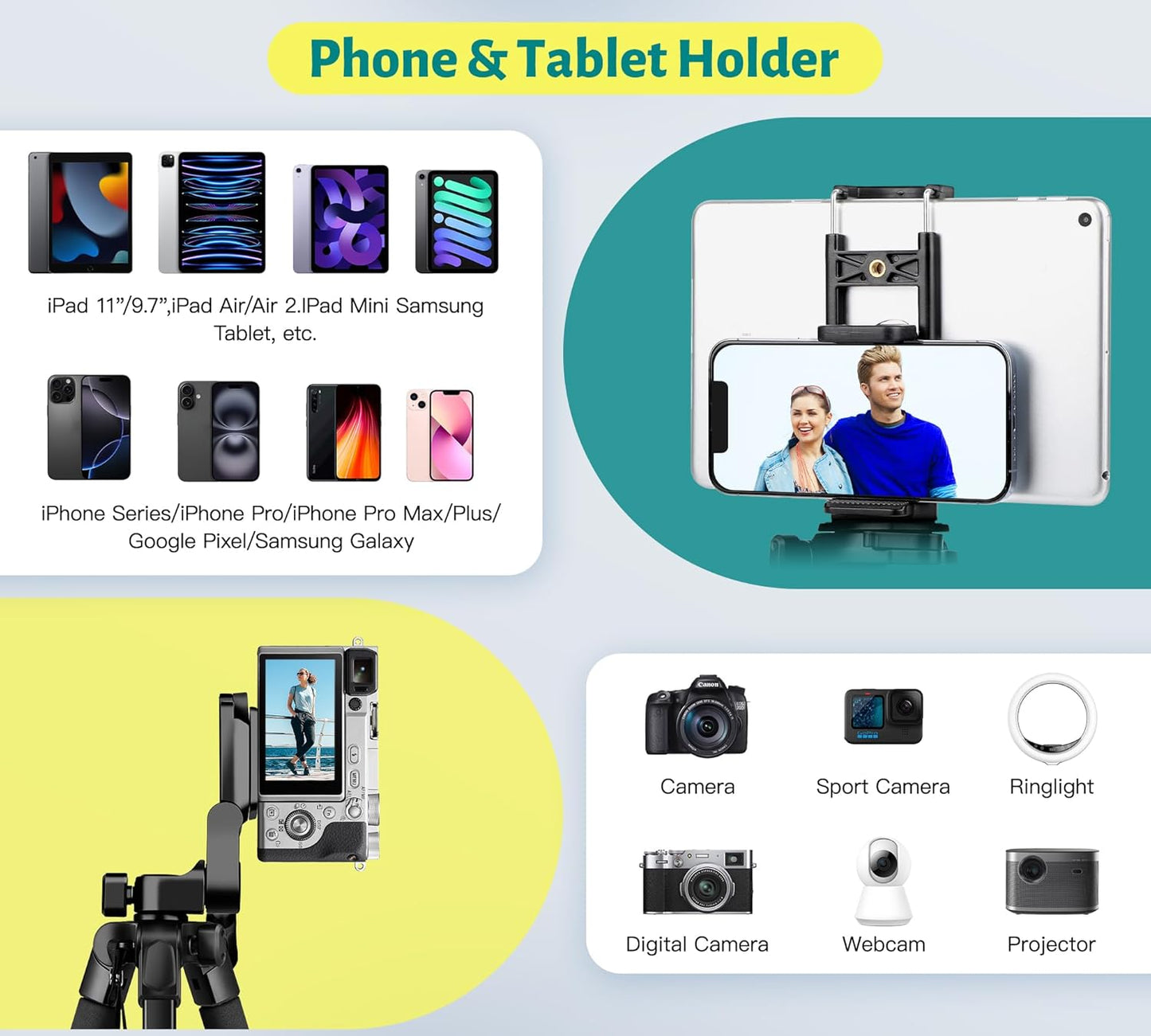 JOILCAN Phone Tripod, 67" Camera Tripod Stand for iPhone iPad, Professional Aluminum Travel Tripods with Wireless Remote and Carry Bag for Cellphone Photo Video Recording Vlog