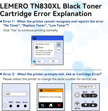 LEMERO Compatible Toner Cartridge Replacement for Brother TN830XL TN830 TN-830 Black High Yield Toner Cartridge Work with DCP-L2640DW HL-L2460DW HL-L2480DW HL-L2405W MFC-L2820DW Printer 830XL 2-Black