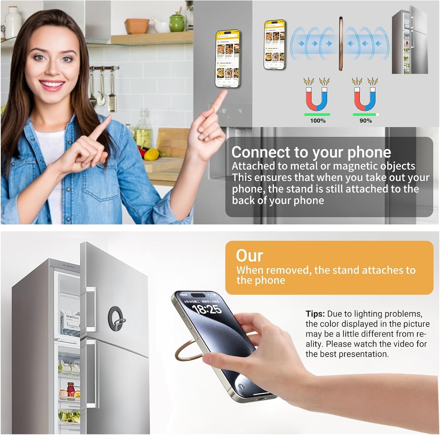 OPSO Magnetic Phone Ring Holder for MagSafe, 360° Rotatable Gym Finger Ring Grip Stand, [Dual-Sided Magnet] Magnetic Phone Grip Adjustable Kickstand for iPhone 16 15 14 13 12/Pro/Max, All Smartphone