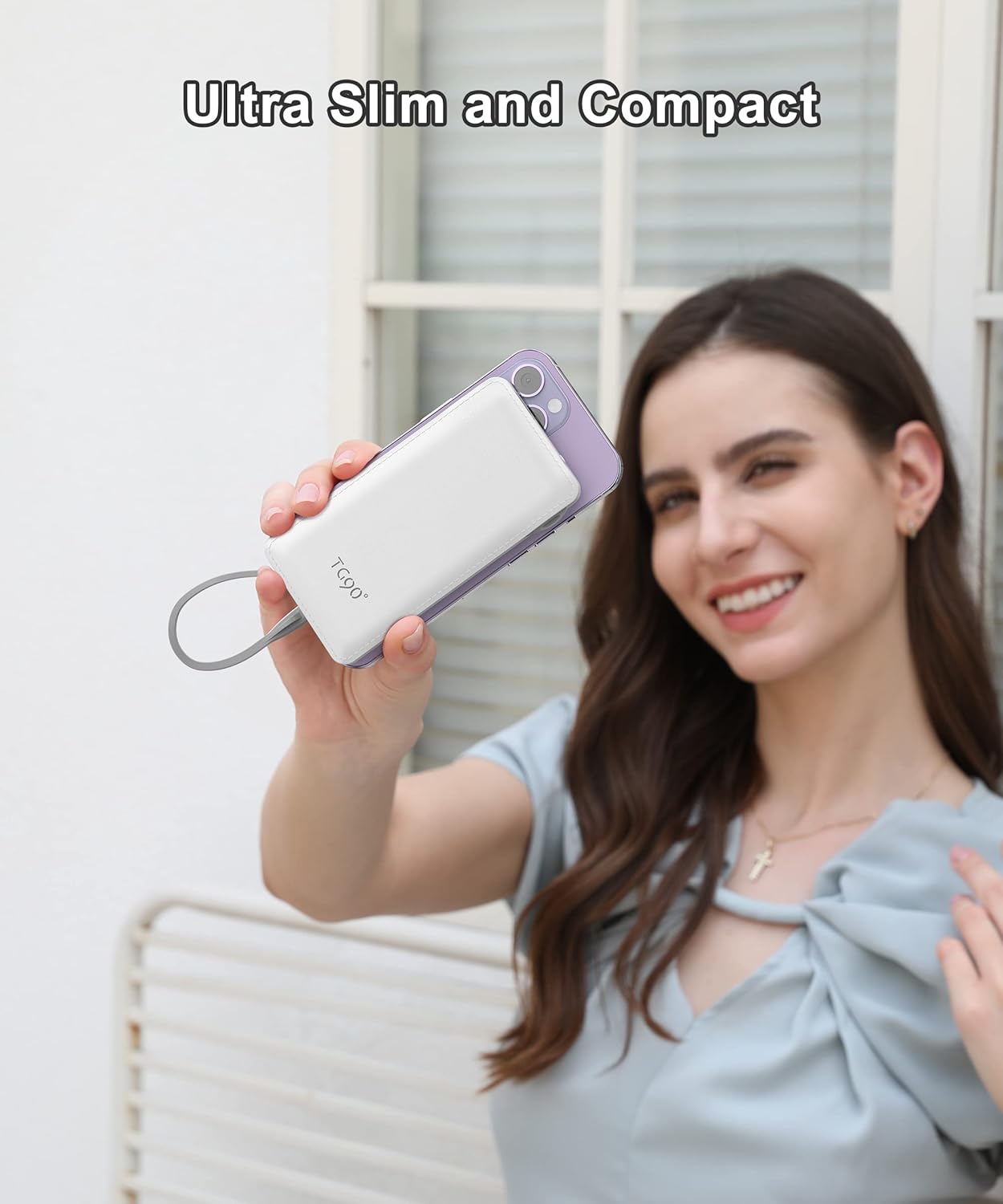 TG90° Cellphone Portable Charger with Built in Lightning and Android Cables Power Bank 10000mah External Battery Packs, USB-C Portable Battery Backup Charger Compatible with iPhone and Android Phones