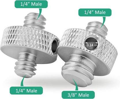 Camera Mount Screw 1/4" Male to 1/4" Male & 1/4" to 3/8" Tripod Screw Adapter with Hole 7 Pcs Set for Camera Tripod Mount Light Stand DSLR Equipped with Hex-L Key (Silver)