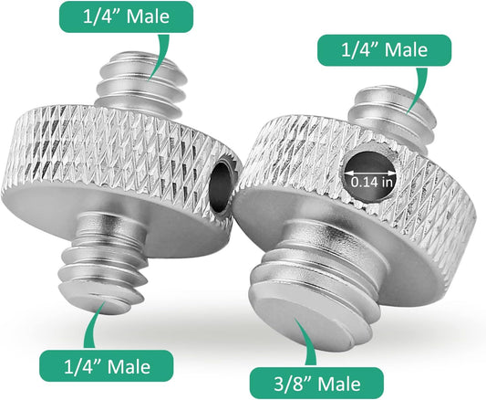 Camera Mount Screw 1/4" Male to 1/4" Male & 1/4" to 3/8" Tripod Screw Adapter with Hole 7 Pcs Set for Camera Tripod Mount Light Stand DSLR Equipped with Hex-L Key (Silver)
